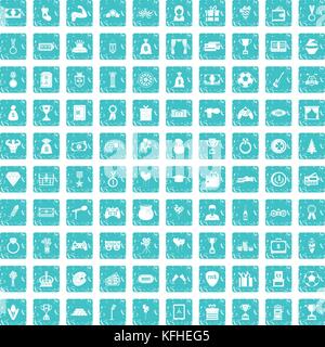 100 premium icons set grunge blue Stock Vector