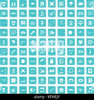 100 printer icons set grunge blue Stock Vector