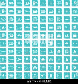 100 private property icons set grunge blue Stock Vector