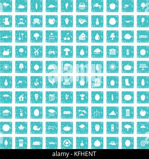 100 productiveness icons set grunge blue Stock Vector