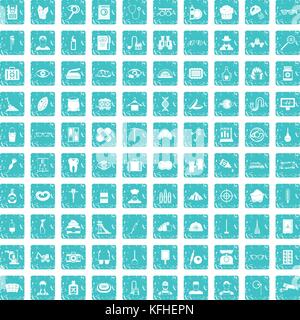 100 profession icons set grunge blue Stock Vector