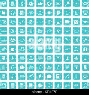 100 researcher science icons set grunge blue Stock Vector