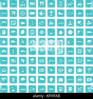 100 ride icons set grunge blue Stock Vector