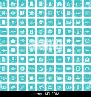 100 sale icons set grunge blue Stock Vector