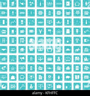 100 sales icons set grunge blue Stock Vector