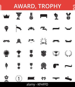 Award, trophy illustration, thin line icons, linear flat signs, vector symbols, outline pictograms set, editable strokes Stock Vector