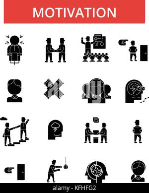 Motivation illustration, thin line icons, linear flat signs, vector symbols, outline pictograms set, editable strokes Stock Vector