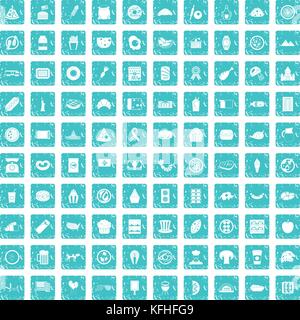 100 sandwich icons set grunge blue Stock Vector