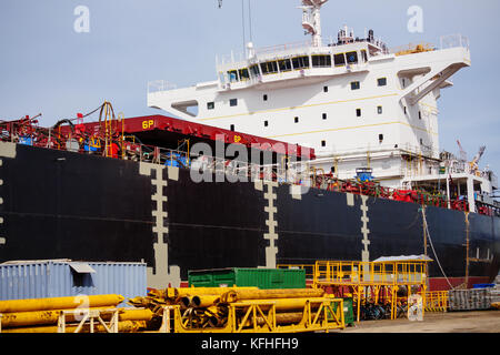 New building in dry dock. Cam Ranh Shipyard, Vietnam Stock Photo