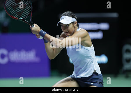 French tennis player Caroline Garcia is in action during her semi finals match of the WTA Finals vs American tennis player Venus Williams on Oct 28, 2017 in Singapore, Singapore. Credit: YAN LERVAL/AFLO/Alamy Live News Stock Photo