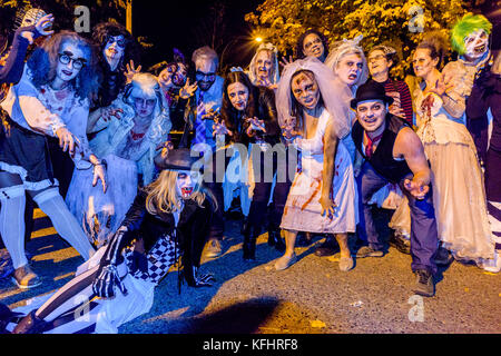 Zombies at Parade of Lost Souls, Commercial Drive neighbourhood, Vancouver, British Columbia, Canada. Stock Photo