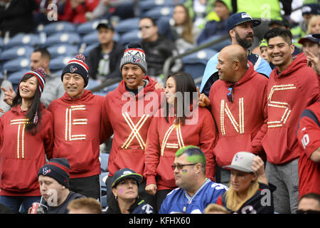 Seattle, Washington, USA. 29th Oct, 2017. Texan fans during the pregame as the Houston Texans visit the Seattle Seahawks for an NFL game at Century Link Field in Seattle, WA. Credit: Jeff Halstead/ZUMA Wire/Alamy Live News Stock Photo