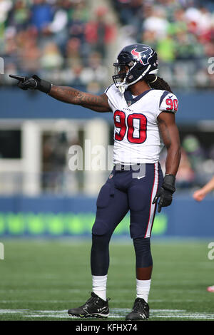 Seattle, Washington, USA. 29th Oct, 2017. October 29, 2017: Houston Texans defensive end Jadeveon Clowney (90) on the field during a game between the Houston Texans and the Seattle Seahawks at CenturyLink Field in Seattle, WA on October 29, 2017. Sean Brown/CSM Credit: Cal Sport Media/Alamy Live News Stock Photo