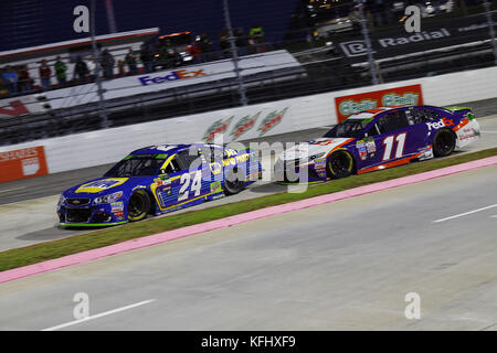 Martinsville, Virginia, USA. 29th Oct, 2017. Chase Elliott (24) and Denny Hamlin (11) get together during the First Data 500 at Martinsville Speedway in Martinsville, Virginia. Credit: Chris Owens Asp Inc/ASP/ZUMA Wire/Alamy Live News Stock Photo