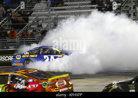 Martinsville, Virginia, USA. 29th Oct, 2017. Chase Elliott (24) and Denny Hamlin (11) get together during the First Data 500 at Martinsville Speedway in Martinsville, Virginia. Credit: Chris Owens Asp Inc/ASP/ZUMA Wire/Alamy Live News Stock Photo