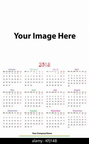 12 months Calendar Design 2018 printable and editable. Stock Vector