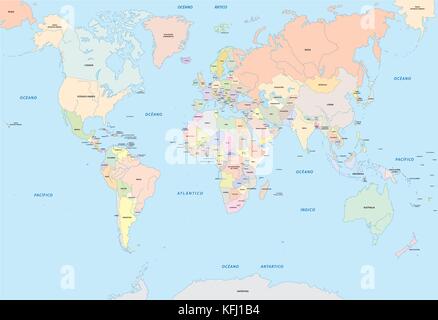 world vector map in the spanish language Stock Vector