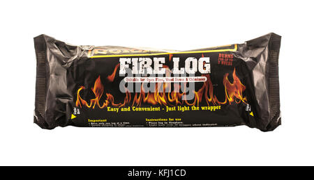 SWINDON, UK - OCTOBER 29, 2017: Quickflame Fire Log on a white background Stock Photo