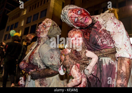 Montreal, Canada - October 28, 2017: People taking part in the Zombie Walk in Montreal Downtown Stock Photo