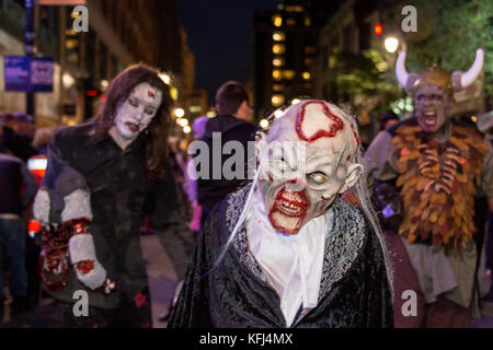 Montreal, Canada - October 28, 2017: People taking part in the Zombie Walk in Montreal Downtown Stock Photo