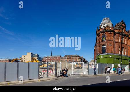 Demolition of Grosvenor House Hotel from Pinstone Street, May 2017, Sheffield, UK Stock Photo