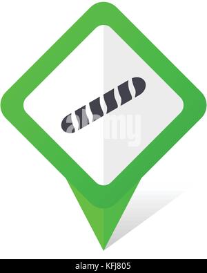 Baguette green square pointer web and mobile phone vector icon in eps 10 on white background with shadow Stock Vector
