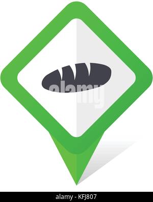 Bread green square pointer web and mobile phone vector icon in eps 10 on white background with shadow Stock Vector