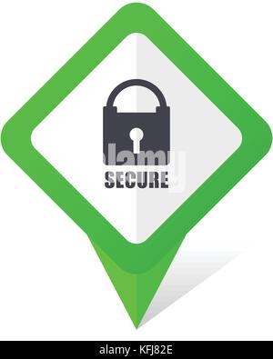Secure green square pointer web and mobile phone vector icon in eps 10 on white background with shadow Stock Vector