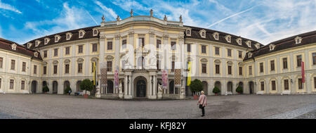 LUDWIGSBURG, GERMANY - OCTOBER 25, 2017: Onla few tourists populate the inner yard of the castle and enjoy the spectacular historic building Stock Photo