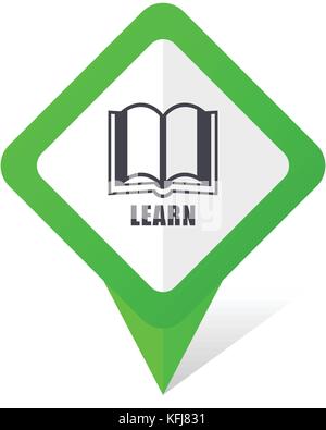 Learn green square pointer web and mobile phone vector icon in eps 10 on white background with shadow Stock Vector