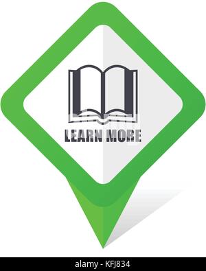 Learn more green square pointer web and mobile phone vector icon in eps 10 on white background with shadow Stock Vector