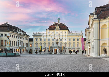 LUDWIGSBURG, GERMANY - OCTOBER 25, 2017: During sundown the inner yard of the castle glooms in the residual sun light Stock Photo
