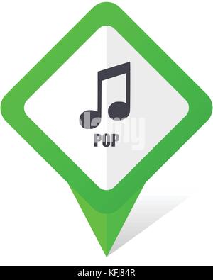 Pop music green square pointer web and mobile phone vector icon in eps 10 on white background with shadow Stock Vector