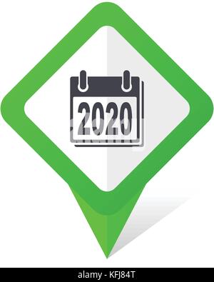 New year 2020 green square pointer web and mobile phone vector icon in eps 10 on white background with shadow Stock Vector