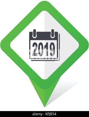 New year 2019 green square pointer web and mobile phone vector icon in eps 10 on white background with shadow Stock Vector