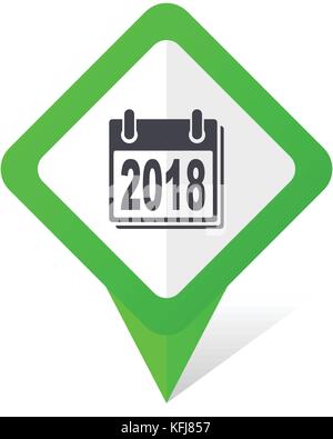 New year 2018 green square pointer web and mobile phone vector icon in eps 10 on white background with shadow Stock Vector