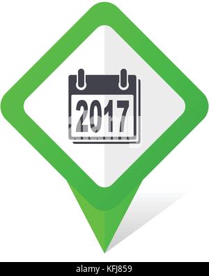 New year 2017 green square pointer web and mobile phone vector icon in eps 10 on white background with shadow Stock Vector