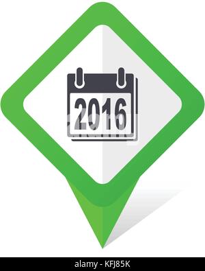 New year 2016 green square pointer web and mobile phone vector icon in eps 10 on white background with shadow Stock Vector