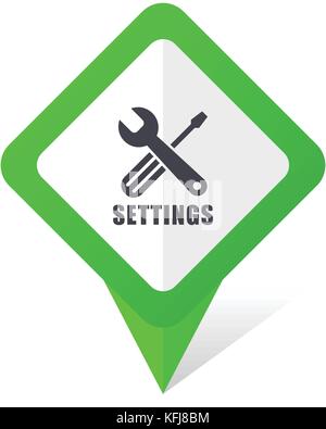 Settings green square pointer web and mobile phone vector icon in eps 10 on white background with shadow Stock Vector