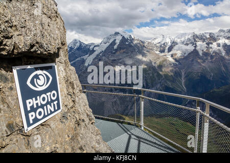 Photo Point on the Schilthorn Skywalk with view towards the Jungfrau, Switzerland Stock Photo