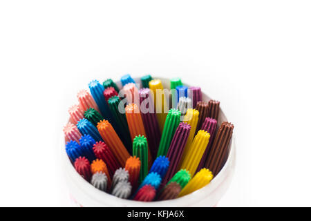 Coloring Markers in different colors, Close Up on White background Stock Photo