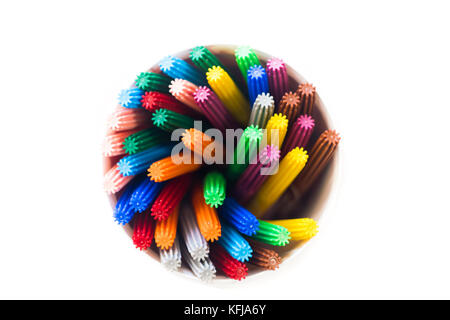 Coloring Markers in different colors, Close Up on White background Stock Photo