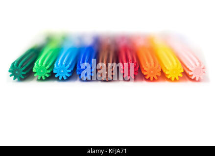 Coloring Markers in different colors, Close Up on White background Stock Photo