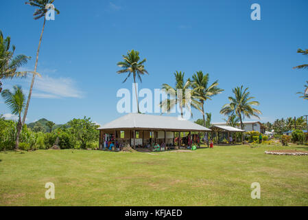 SUVA,VITI LEVU,FIJI-NOVEMBER 28,2016: Women's village market shelter in the tropical landscape in Suva, Fiji Stock Photo