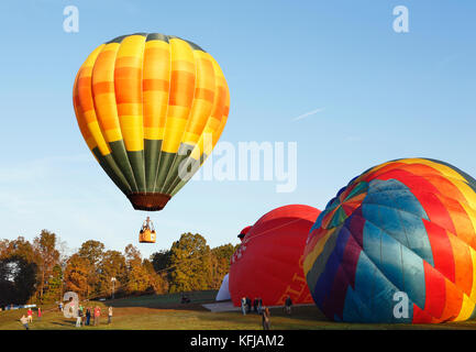 Carolina Balloon Festival, Statesville, North Carolina. Hot air balloons are getting ready for takoff. Stock Photo