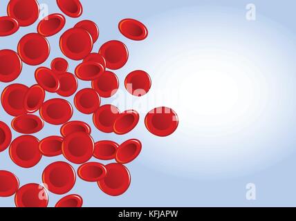 Red blood cells on blue background. Stock Vector