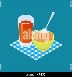 Wheat Porridge and fruit juice. Breakfast Healthy food. Vector illustration Stock Vector