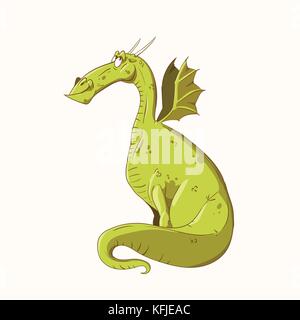Colorful vector illustration of a cartoon green dragon, happy and smiling. Stock Vector