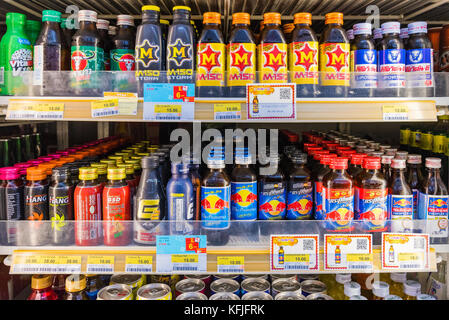 PATTAYA, THAILAND - AUGUST 05: This is an energry drink section in a 7-11 convenience store which sells local energry drinks in small bottles which ar Stock Photo