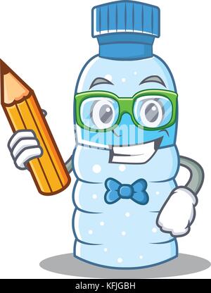 Liquid bottle student cartoon character studying with pencil Stock ...